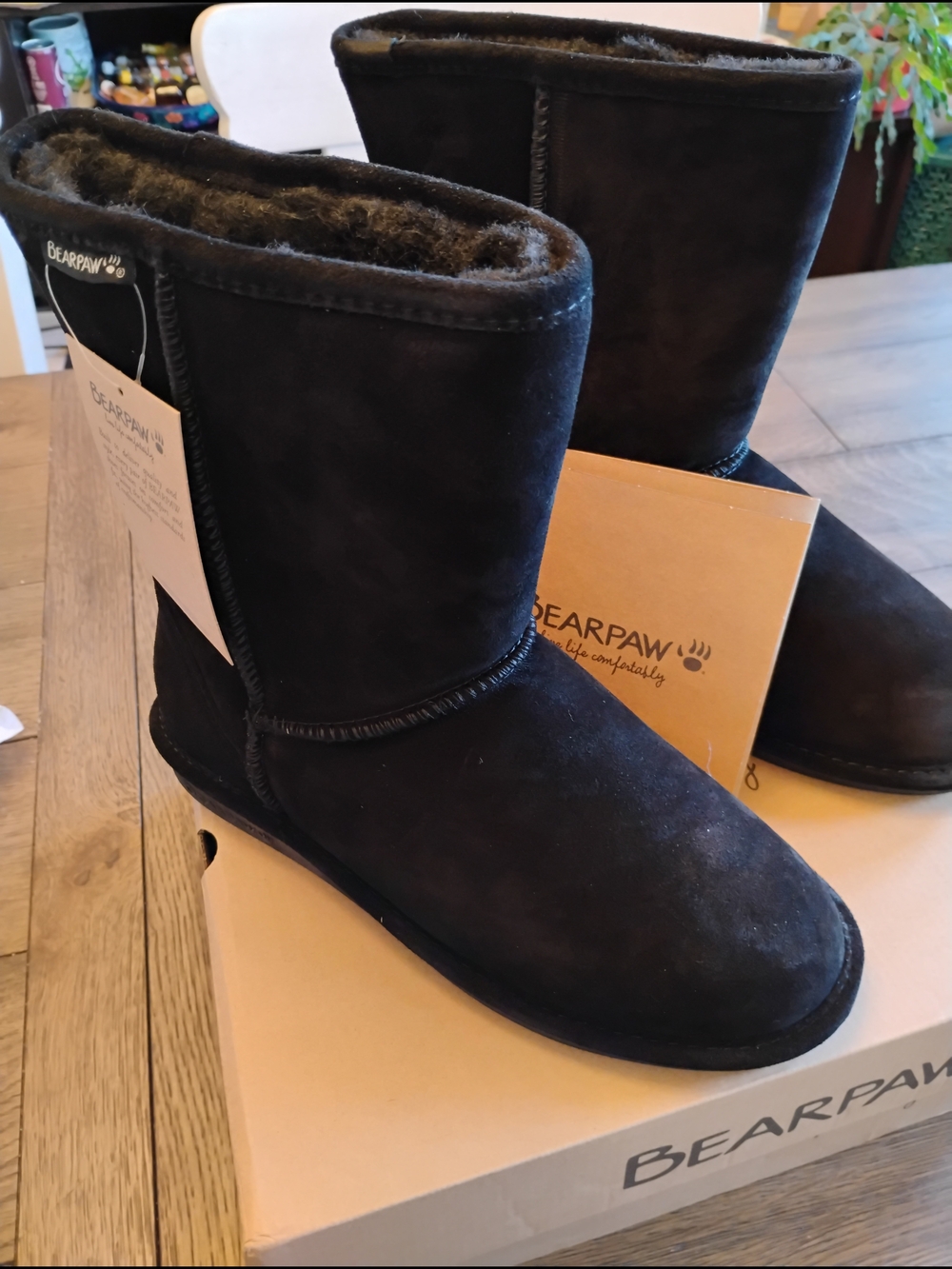 BearPaw Eva Short Black Suede Slip-On Boots